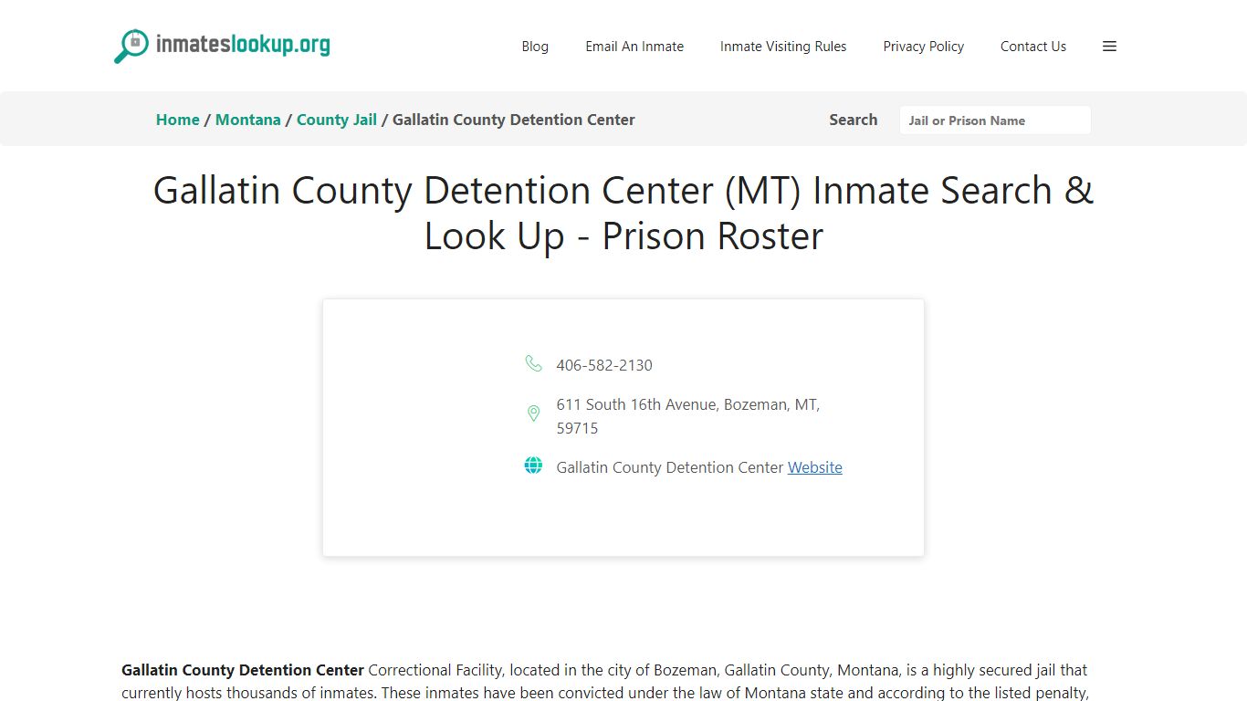 Gallatin County Detention Center (MT) Inmate Search & Look Up - Prison ...